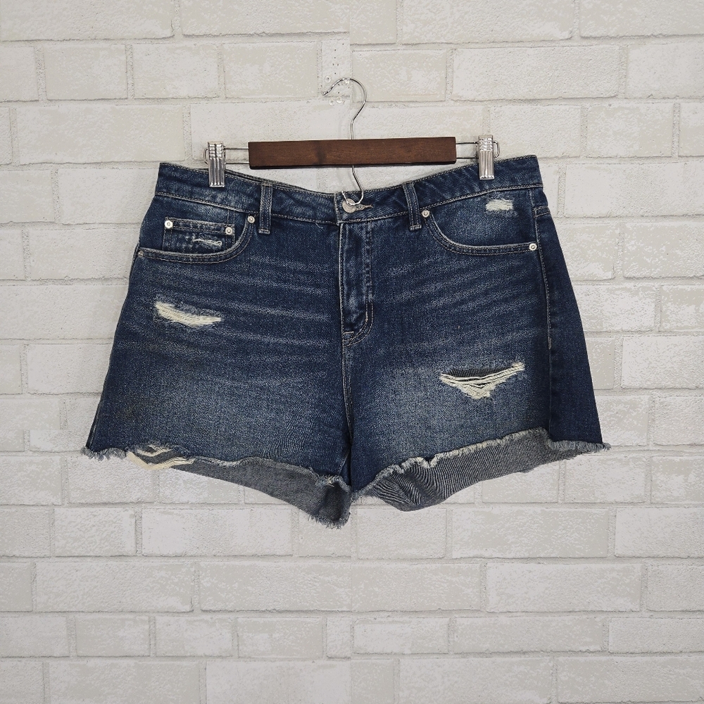 Time and Tru Dark Blue Distressed Denim Jean Shorts
